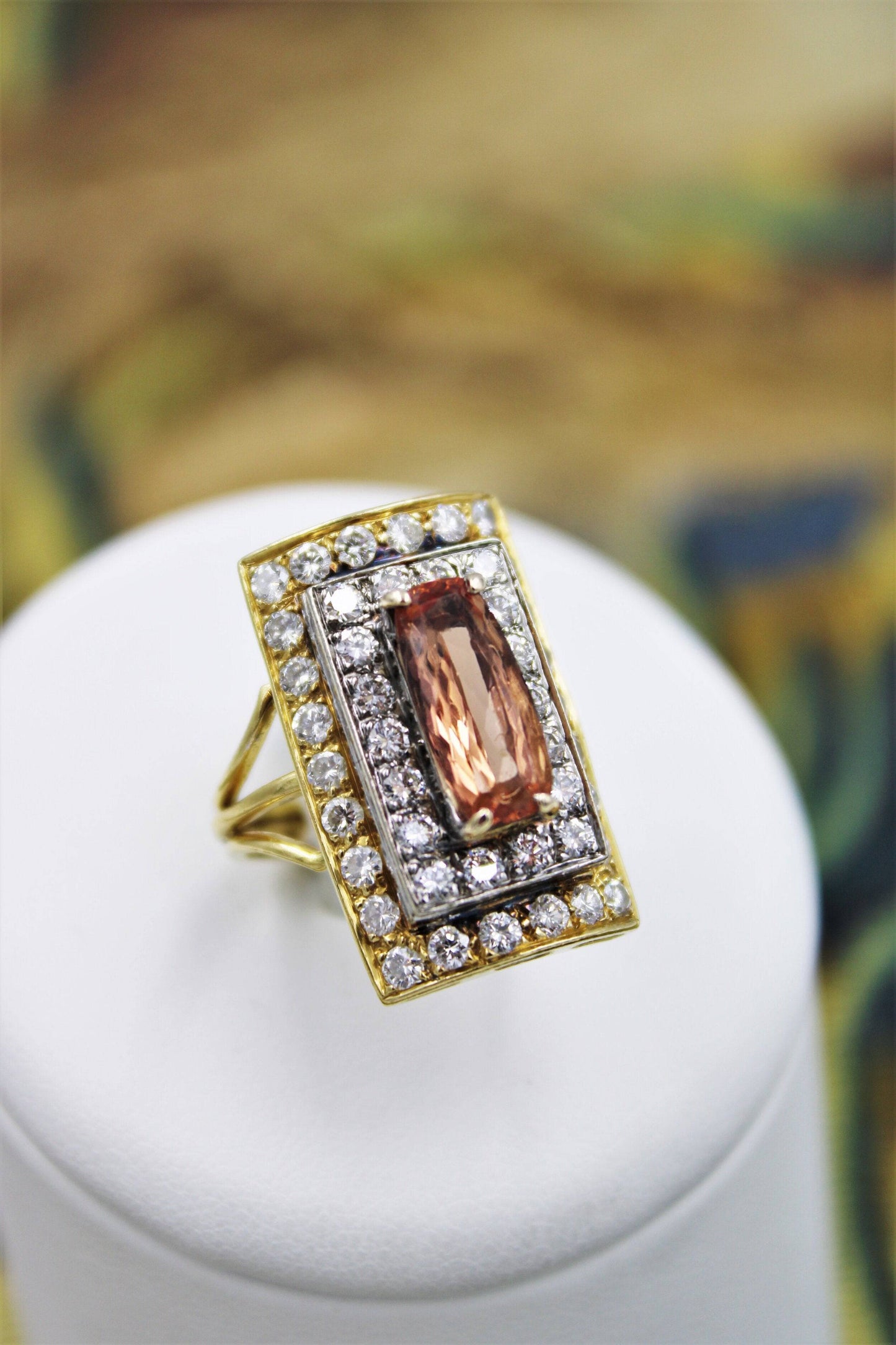 An extraordinary Imperial Topaz and Diamond Dress Ring in 18 Carat Yellow & White Gold (marked), Circa 1960. - Robin Haydock Antiques