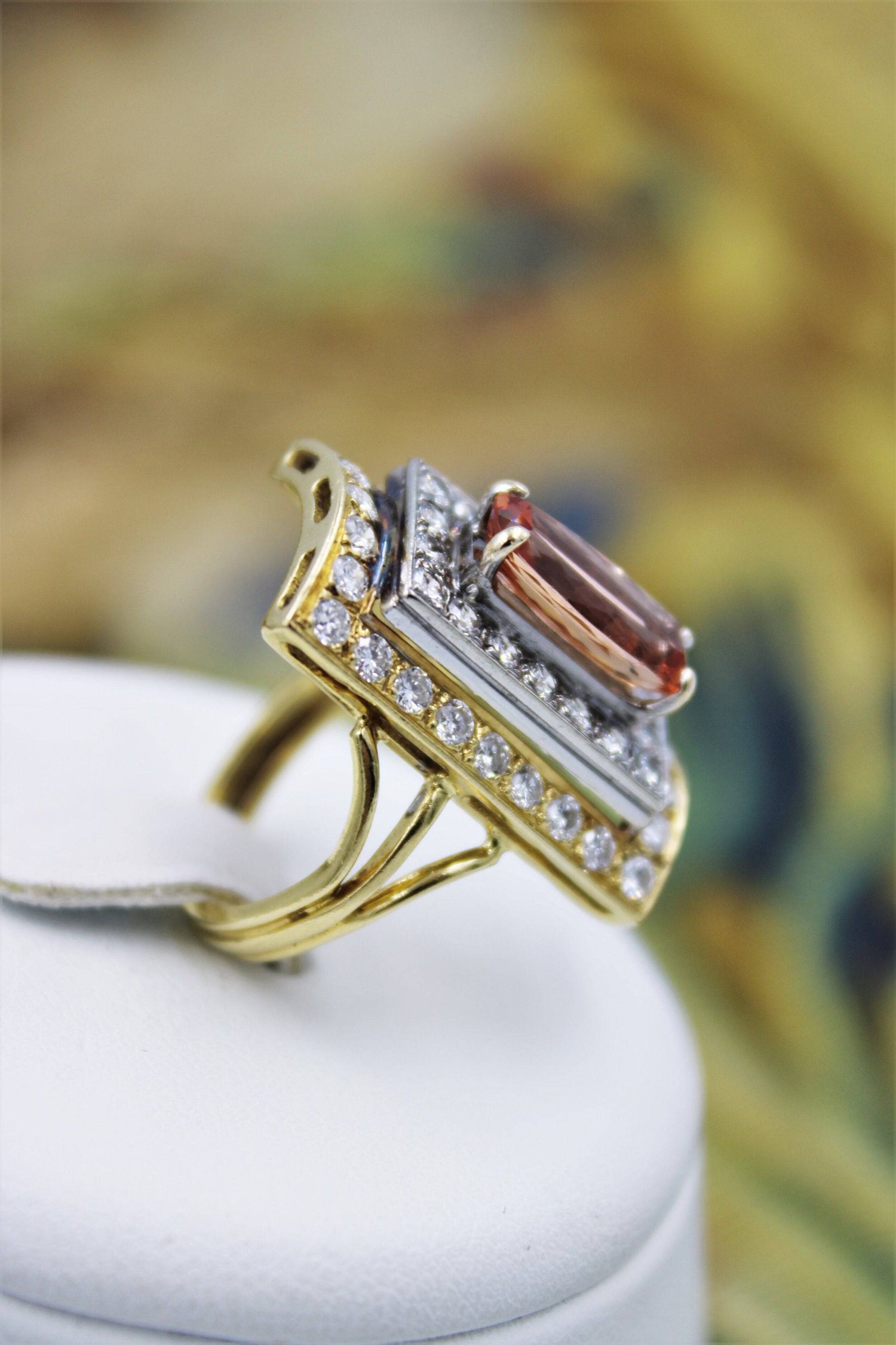 An extraordinary Imperial Topaz and Diamond Dress Ring in 18 Carat Yellow & White Gold (marked), Circa 1960. - Robin Haydock Antiques